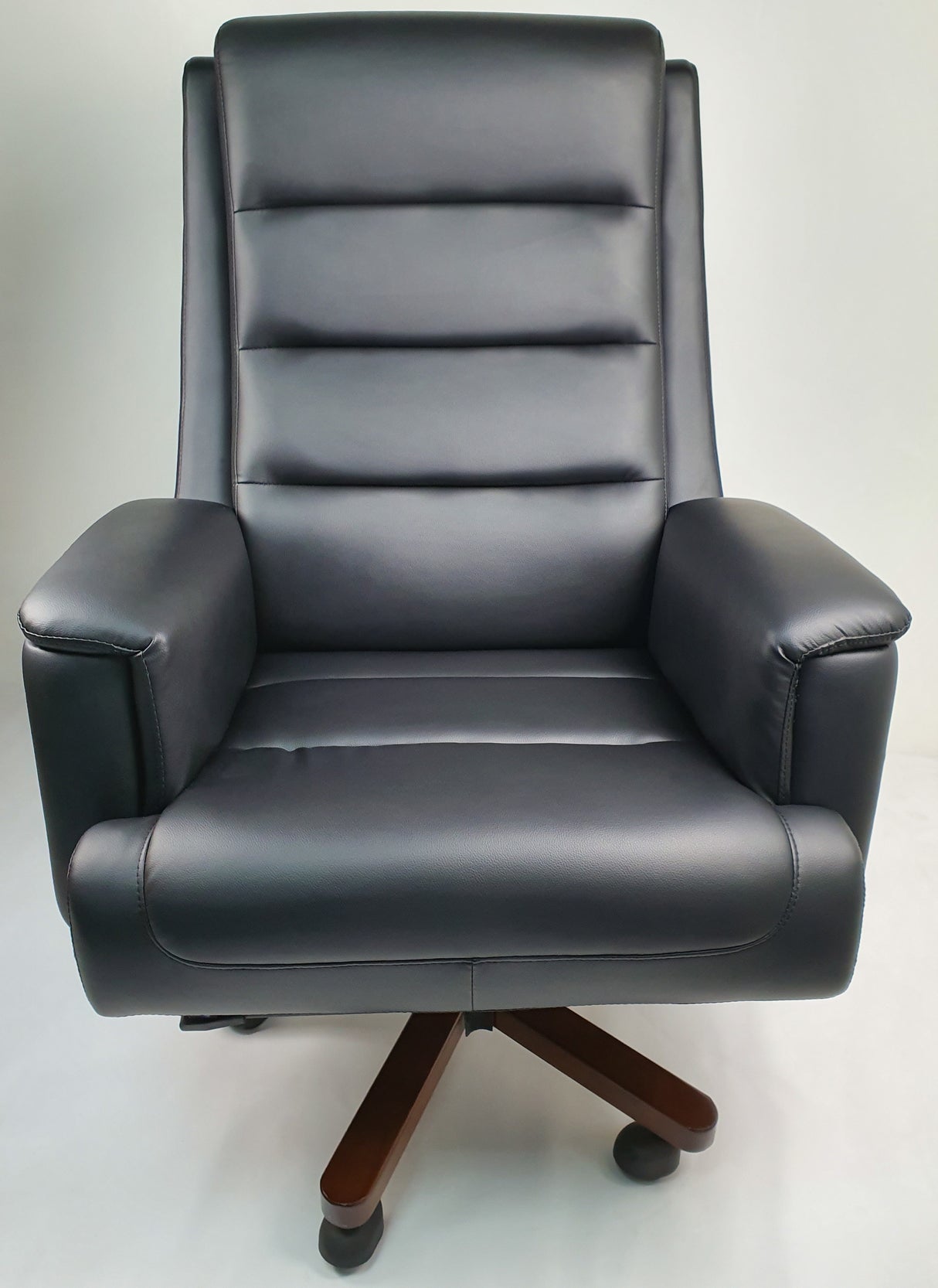Heavy Duty Large Black Leather Executive Office Chair with Wooden Base - 1840A
