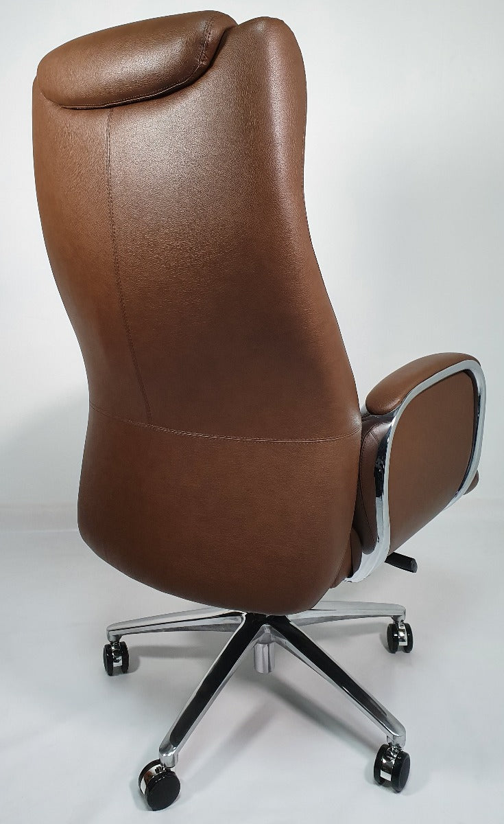 Brown Leather Executive Office Chair with Chrome Trimmed Arms -  J1201
