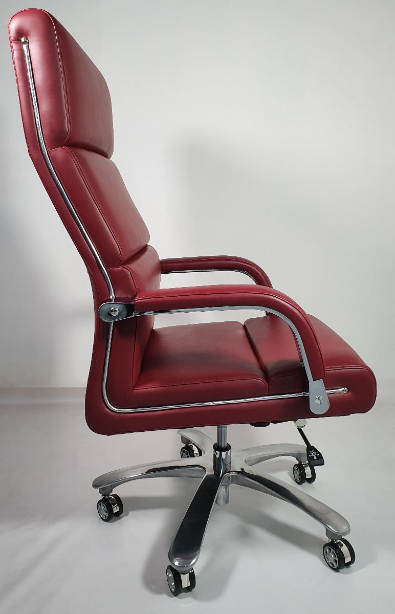 Burgundy Leather Chrome Frame Deep Padded Executive Office Chair - HB1817