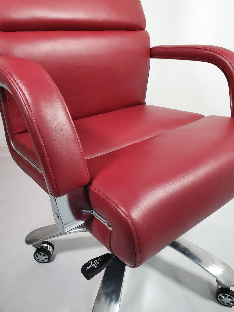 Burgundy Leather Chrome Frame Deep Padded Executive Office Chair - HB1817