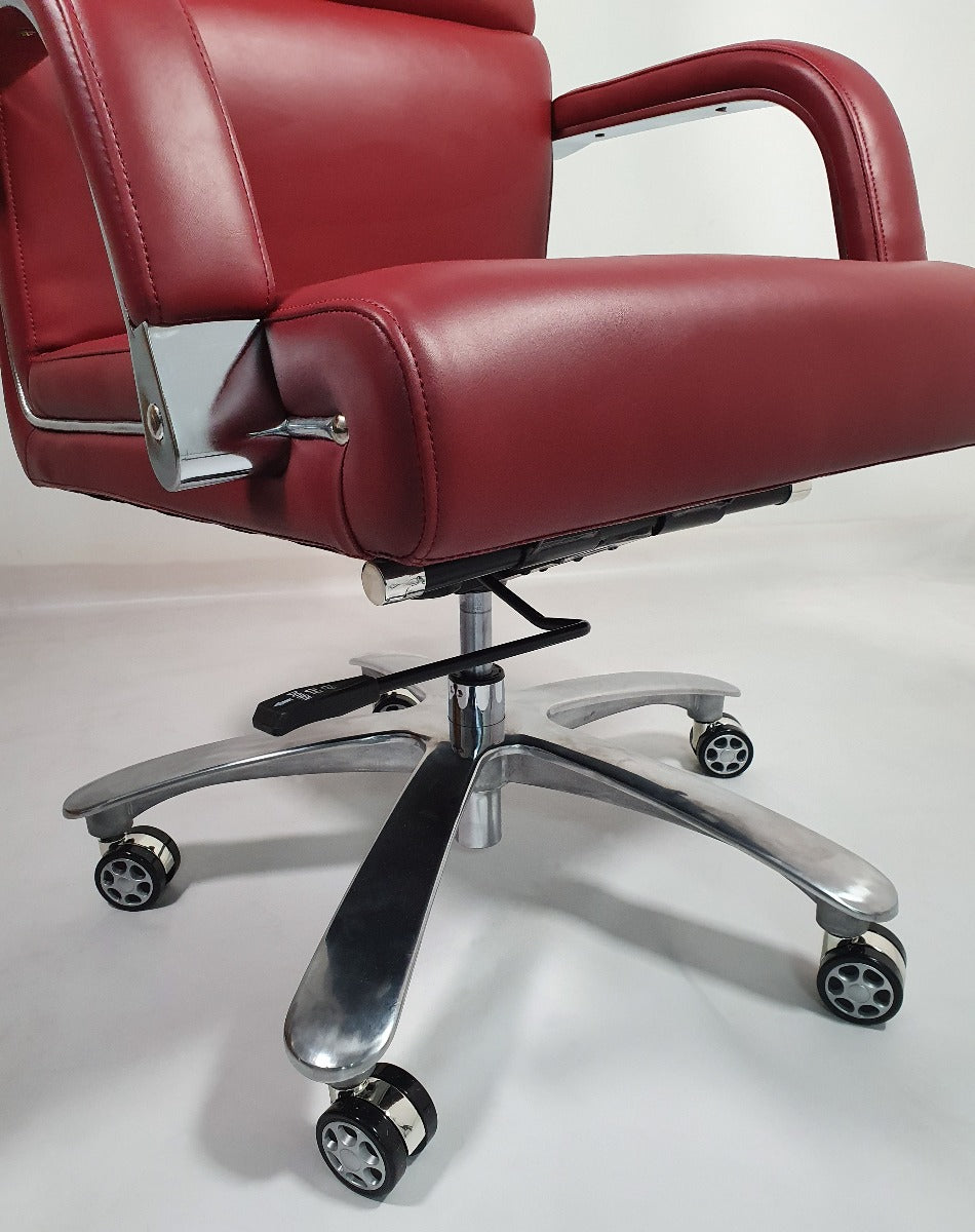 Burgundy Leather Chrome Frame Deep Padded Executive Office Chair - HB1817