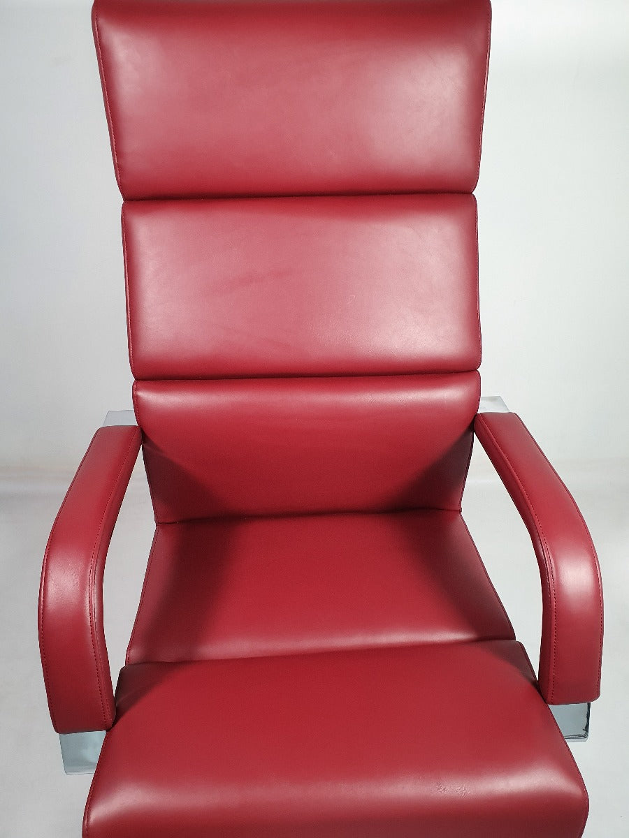 Burgundy Leather Chrome Frame Deep Padded Executive Office Chair - HB1817