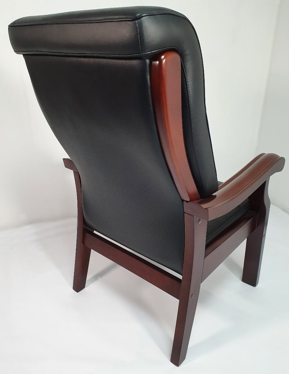 Senato CHA-F55A Visitor Chair Black Leather with Walnut Arms