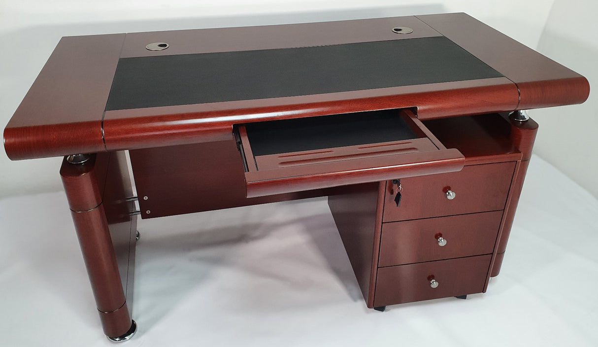 Small Mahogany Executive Office Desk with Pedestal - 1400mm - 1861
