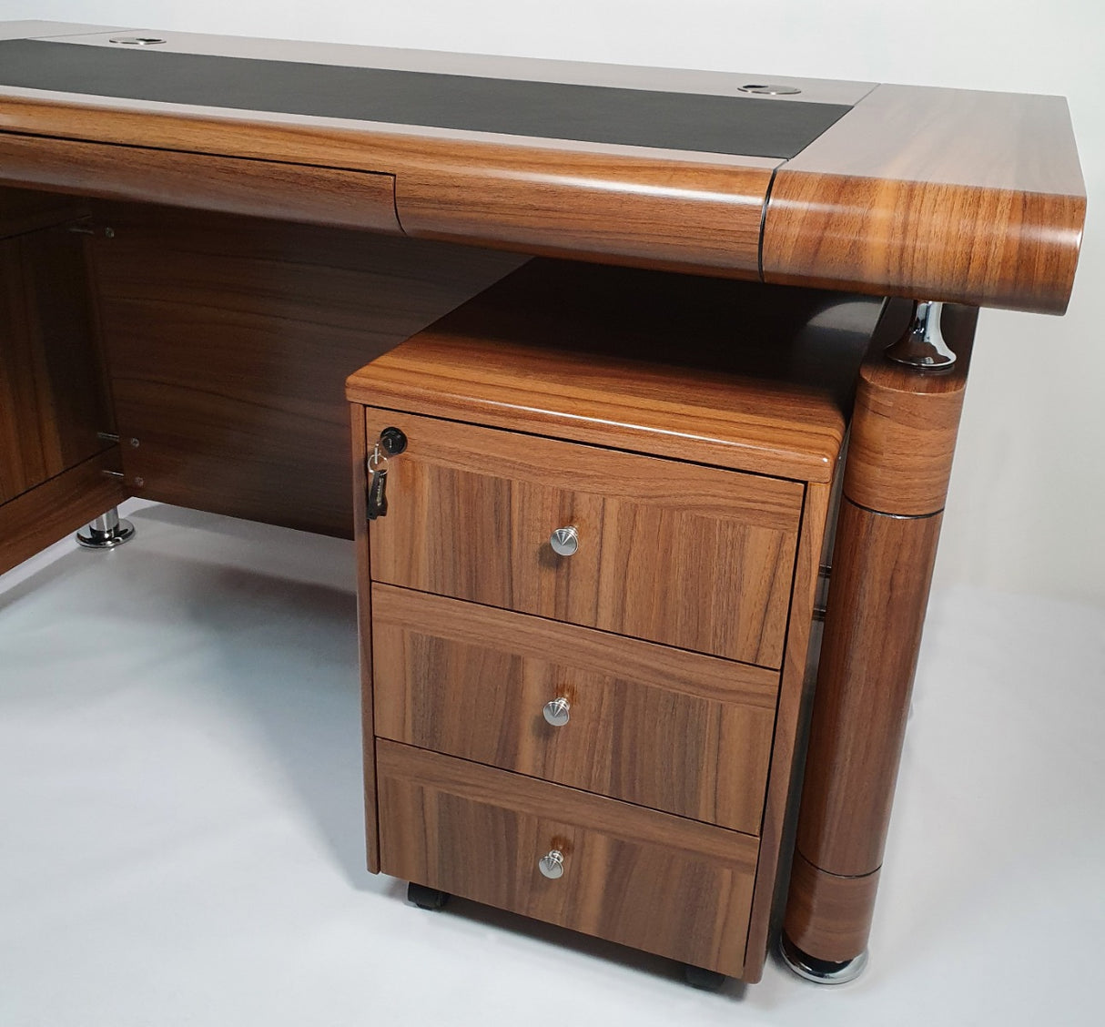 Small Light Oak Executive Office Desk with Pedestal - 1400mm - 1861