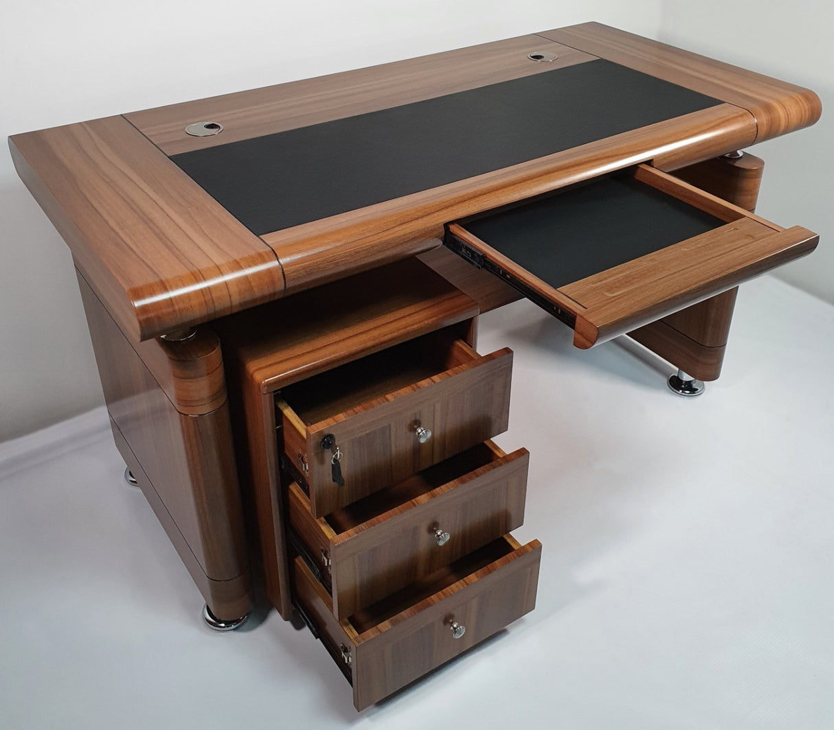 Small Light Oak Executive Office Desk with Pedestal - 1400mm - 1861