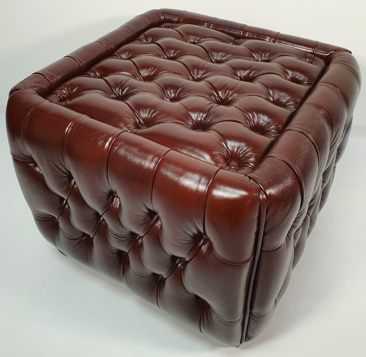 Small Chesterfield Antique Brown Genuine Leather Pouffe - S073-SM