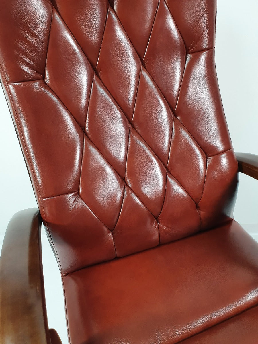 Tan Leather Executive Office Chair with Walnut Arms - WS-977