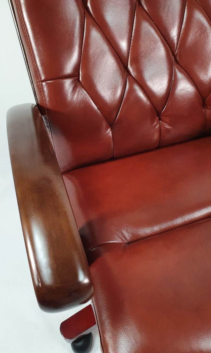 Tan Leather Executive Office Chair with Walnut Arms - WS-977
