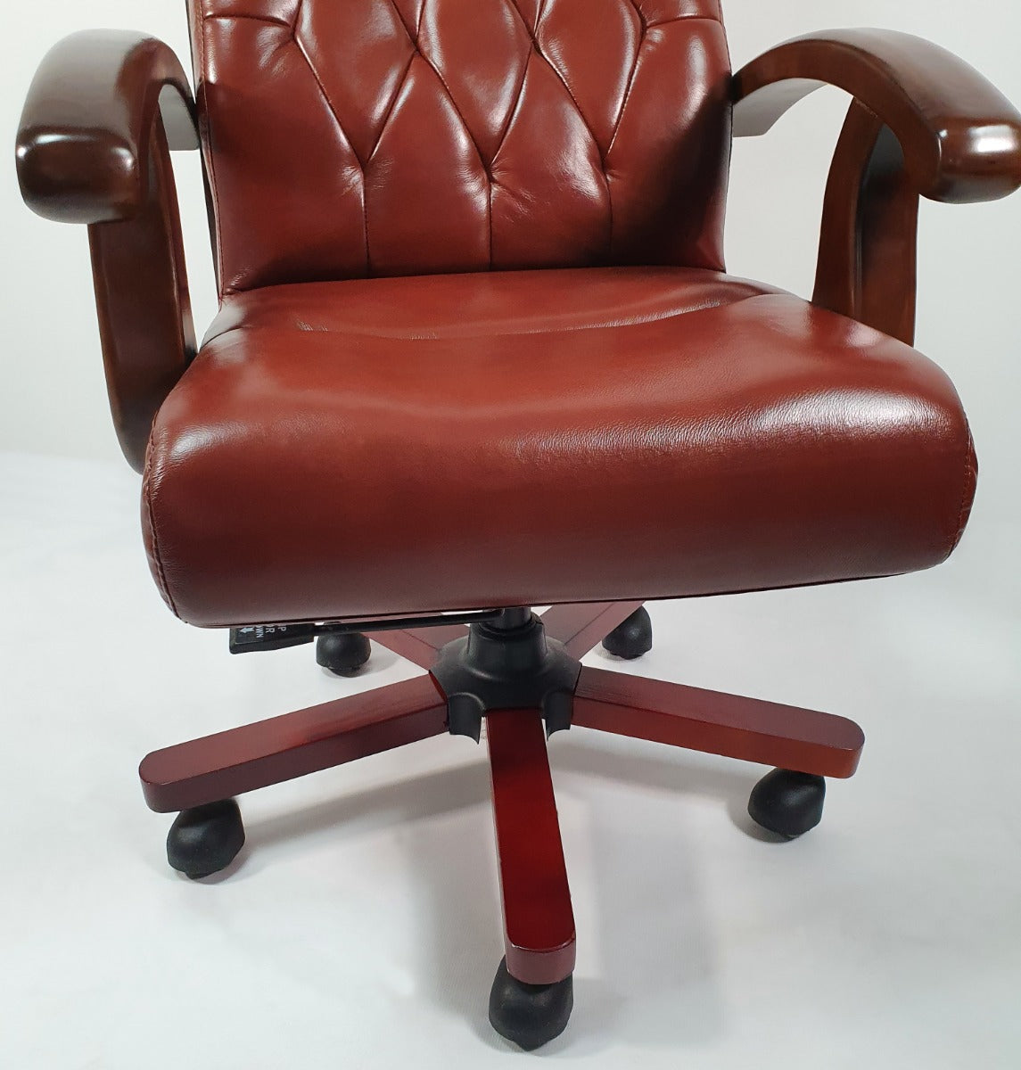 Tan Leather Executive Office Chair with Walnut Arms - WS-977
