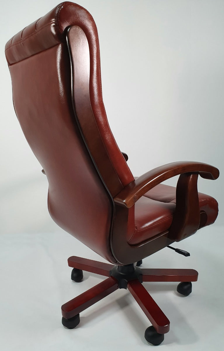 Tan Leather Executive Office Chair with Walnut Arms - WS-977