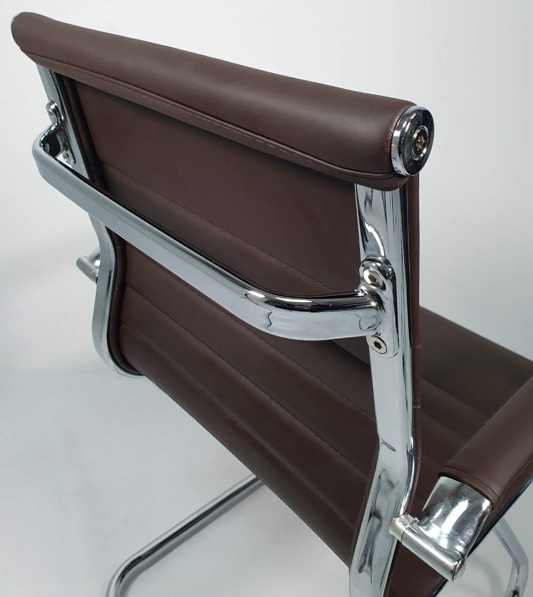 Contemporary Eames-Style Cantilever Visitor Chair in Brown Leather - HB-E13