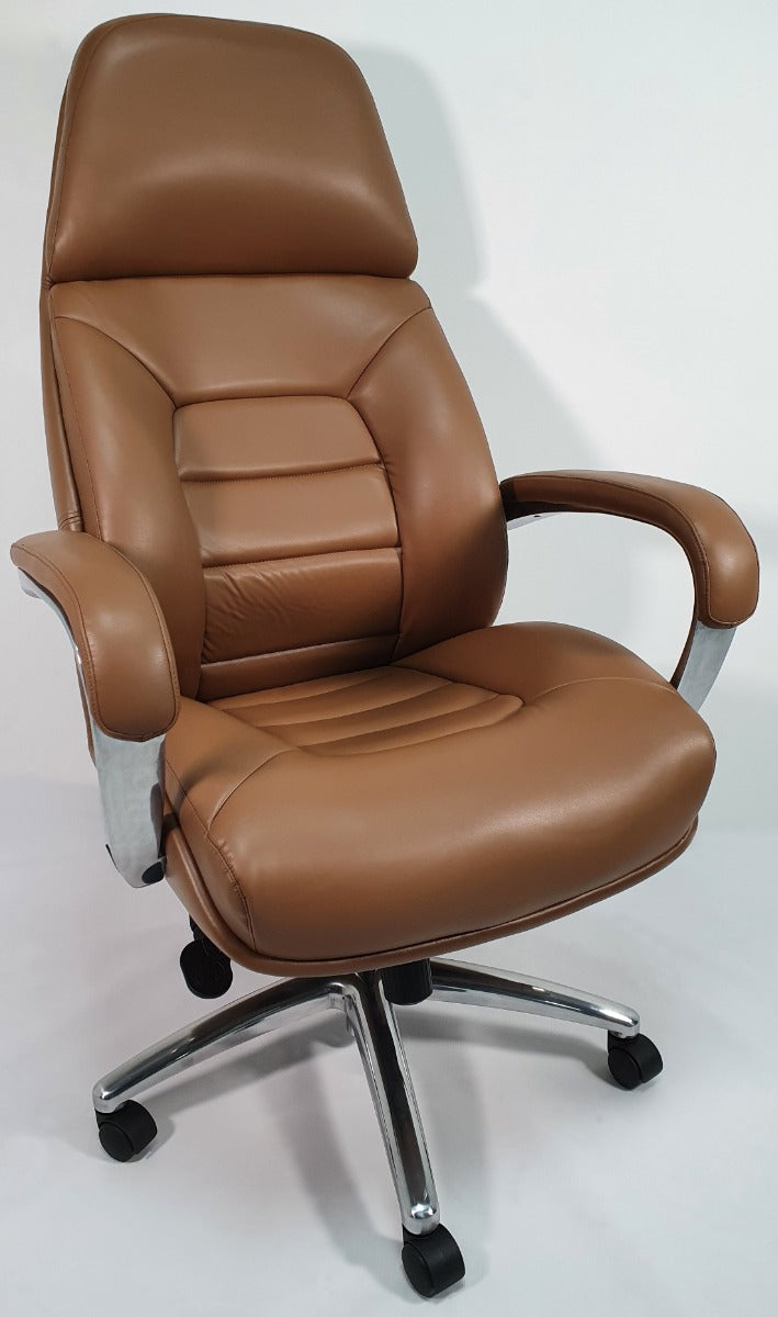 High Back Bucket Seat Style Tan Leather Executive Office Chair - 188A