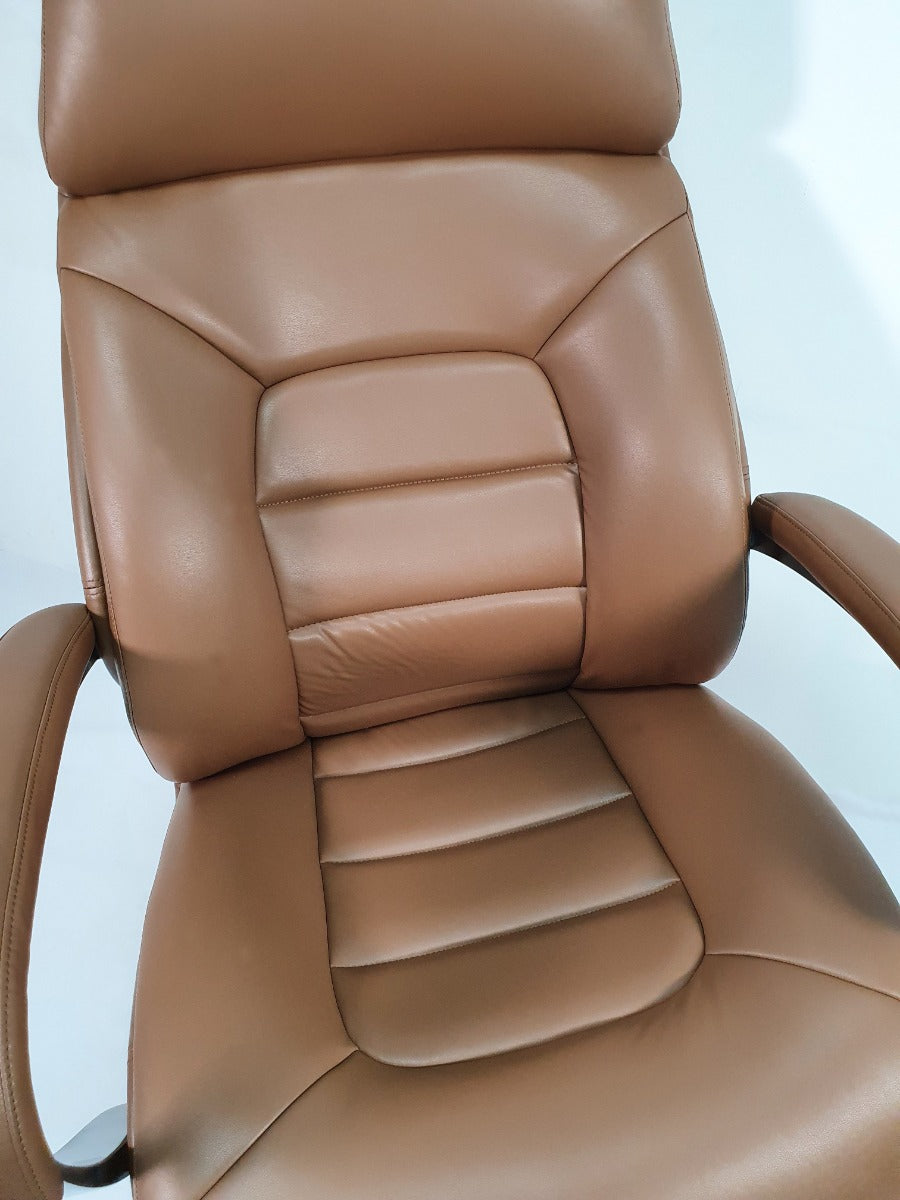High Back Bucket Seat Style Tan Leather Executive Office Chair - 188A