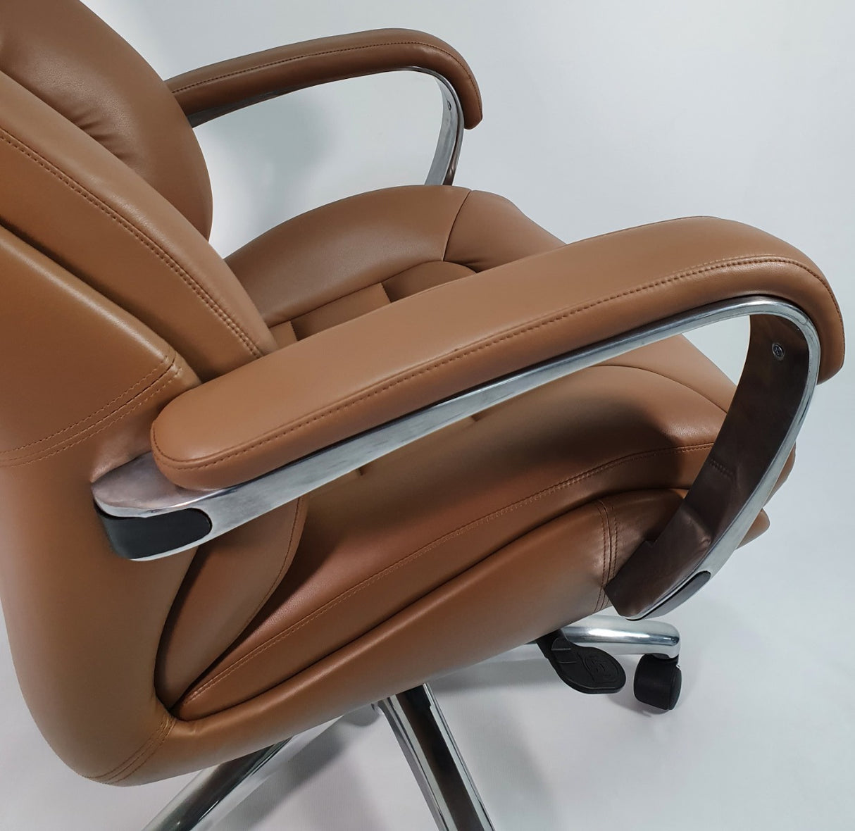 High Back Bucket Seat Style Tan Leather Executive Office Chair - 188A