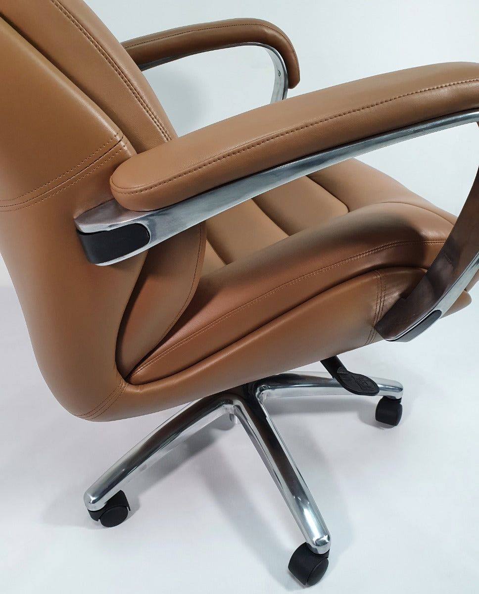 High Back Bucket Seat Style Tan Leather Executive Office Chair - 188A