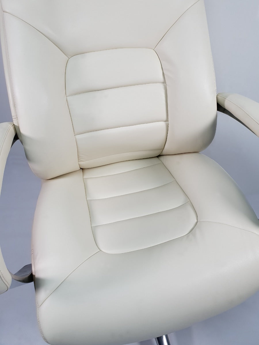 High Back Bucket Seat Style White Leather Executive Office Chair - 188A
