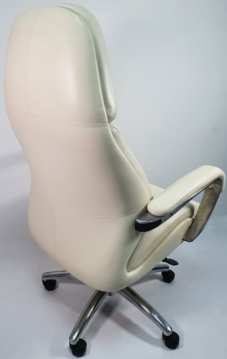 High Back Bucket Seat Style White Leather Executive Office Chair - 188A