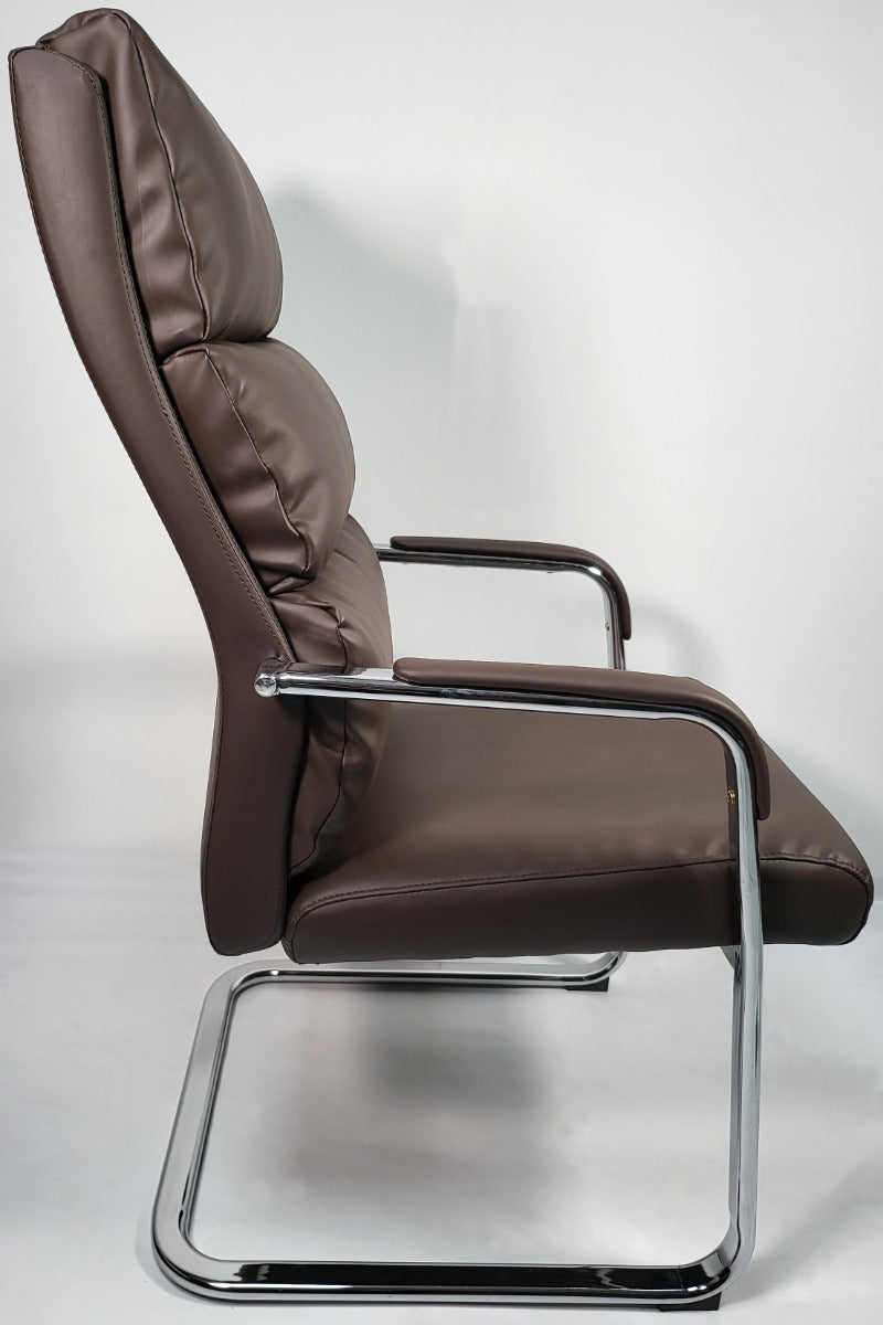 High Back Soft Pad Brown Leather Visitor Chair - HB-210C