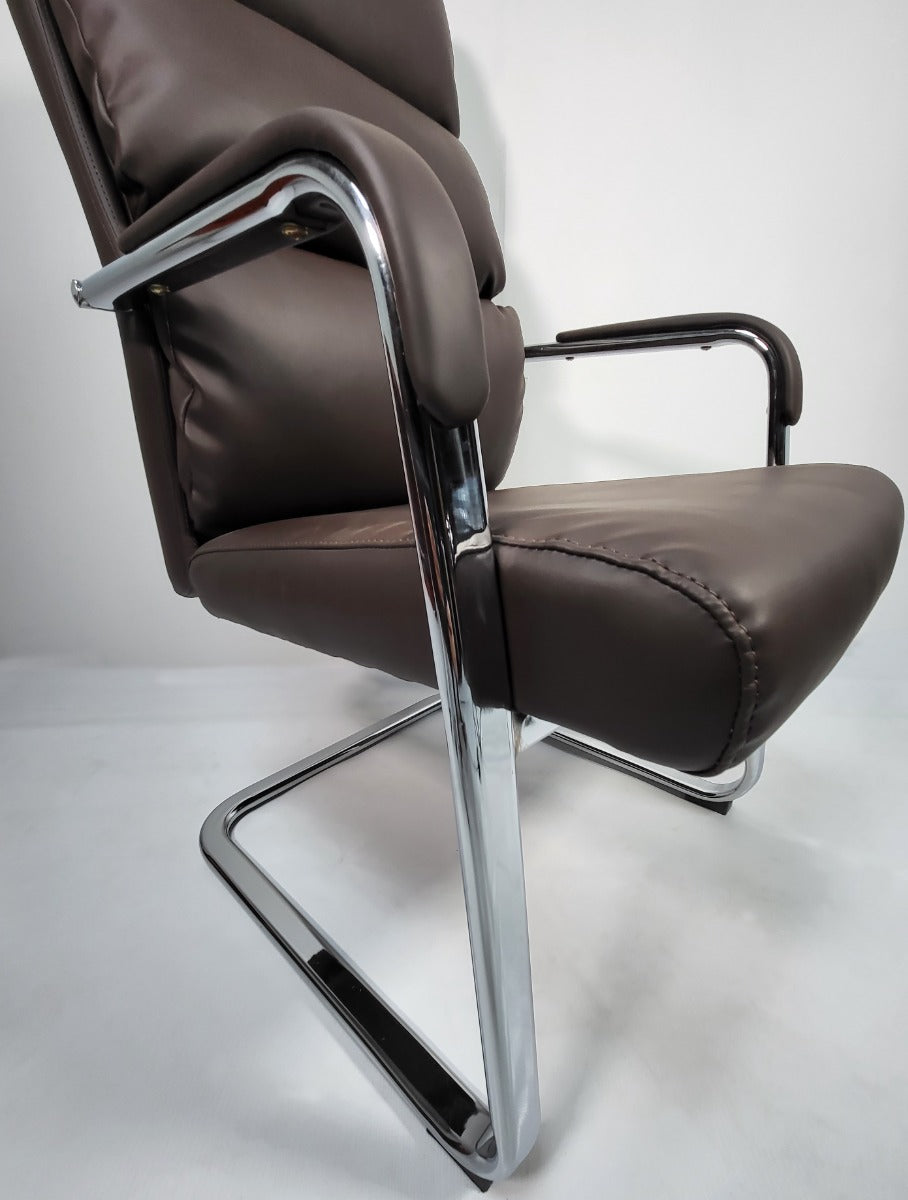 High Back Soft Pad Brown Leather Visitor Chair - HB-210C