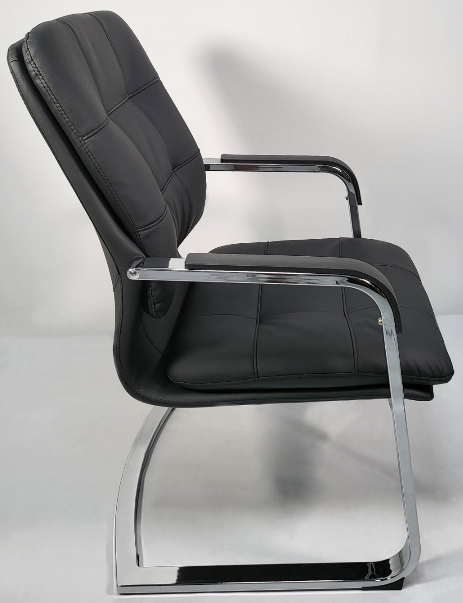 Stylish Black Leather Cantilever Visitor Chair - C147