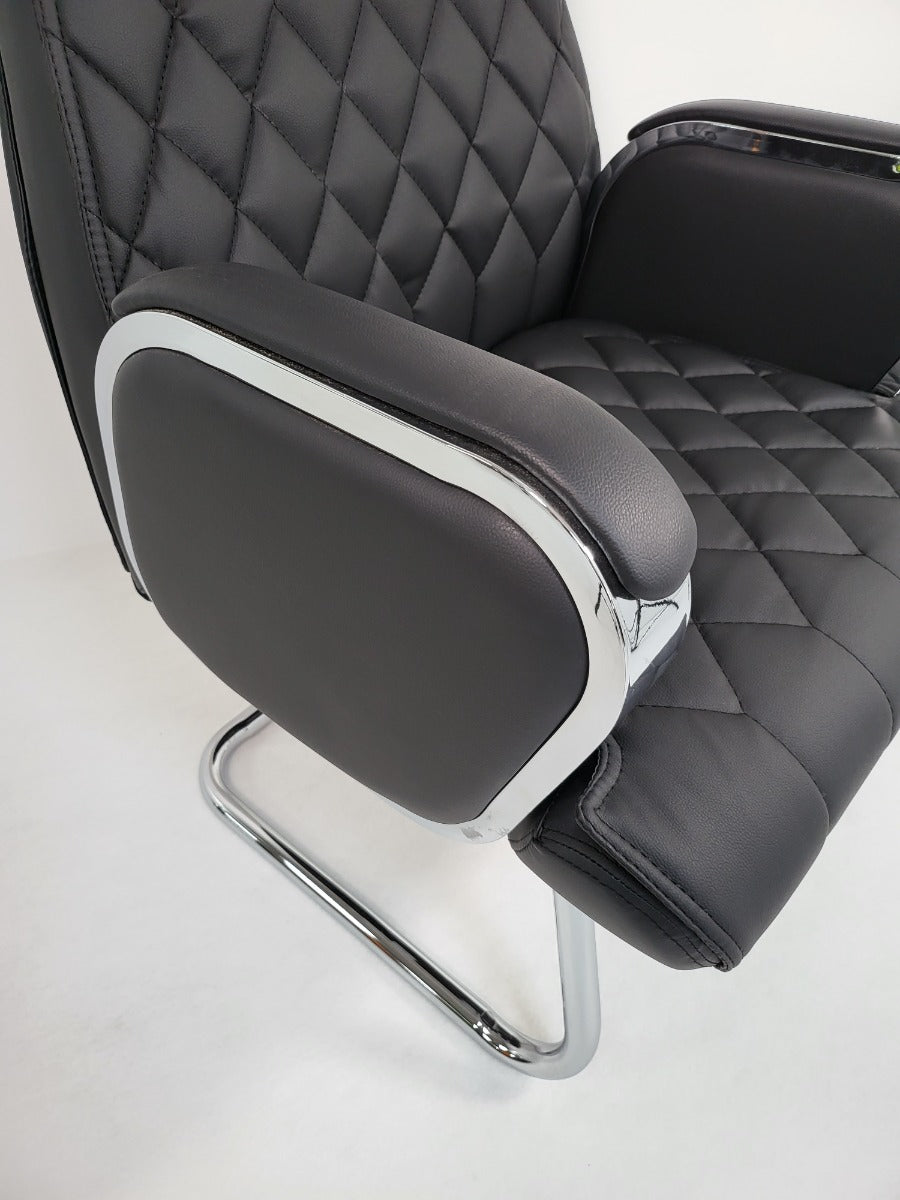 Large Heavy Duty Black Leather Cantilever Visitors Chair - ZVB-333