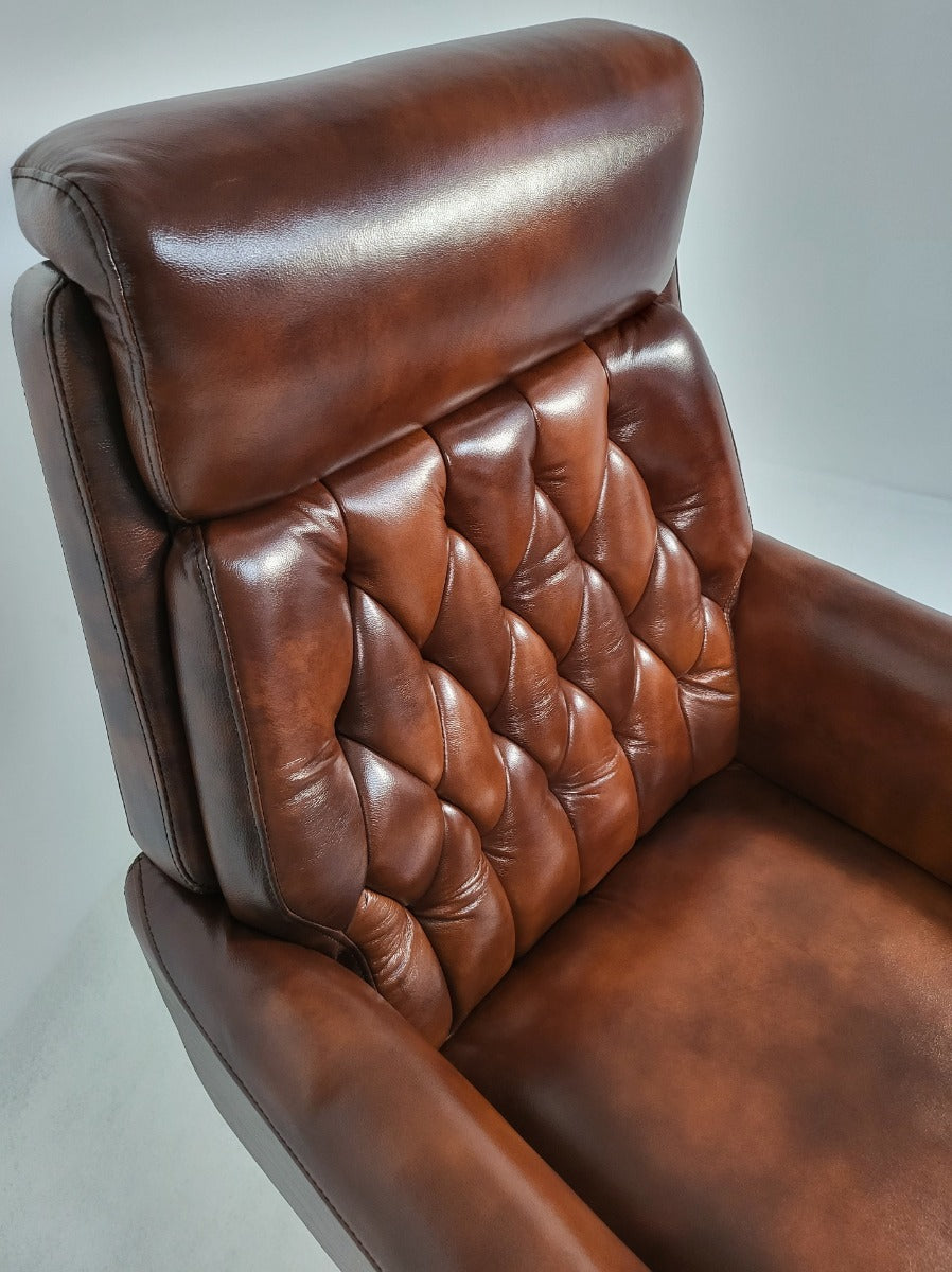 Traditional Genuine Hide Brown Leather Chesterfield Executive Office Chair - KW-6603