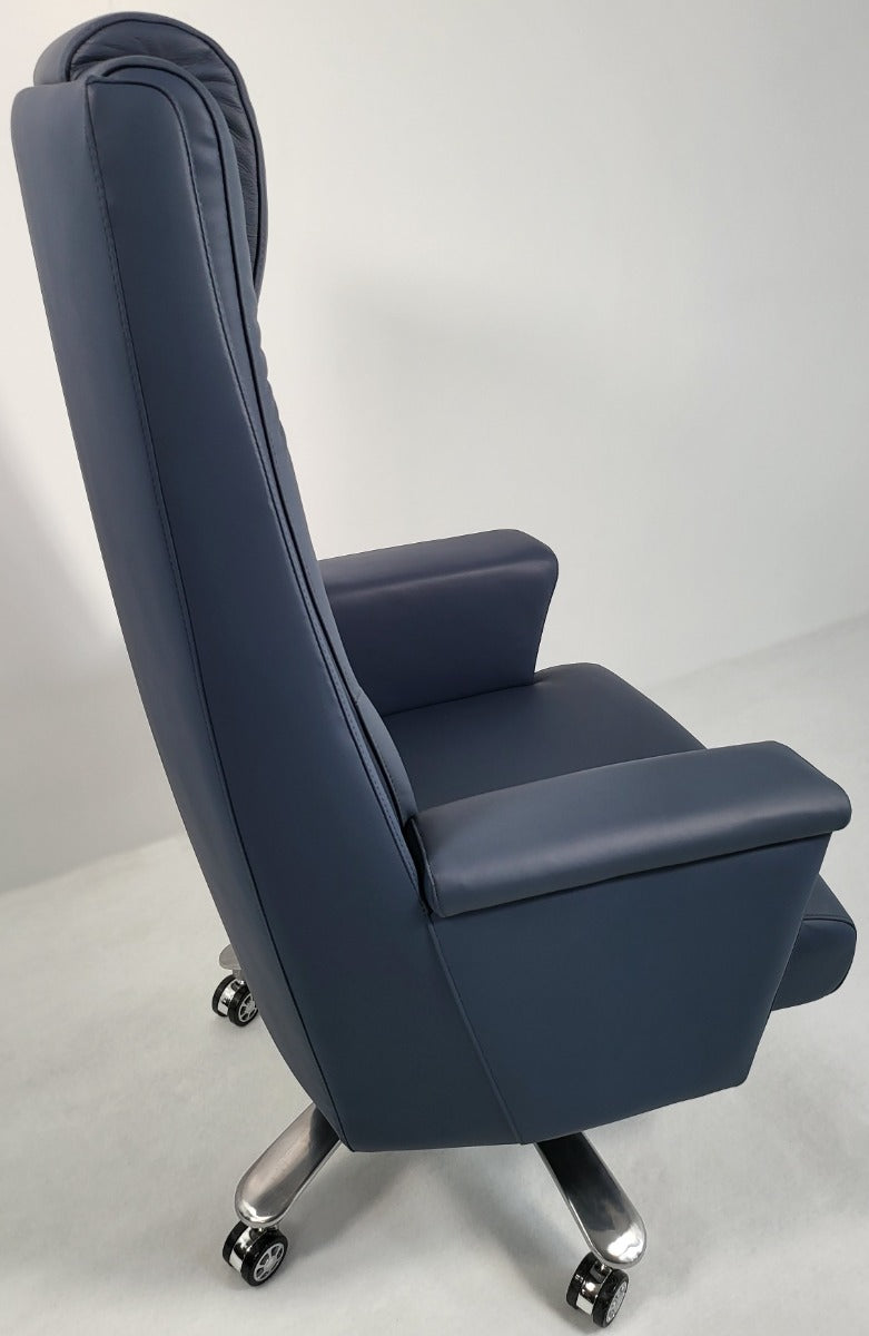 Genuine Hide Blue Leather High Back Executive Office Chair - KW-8618