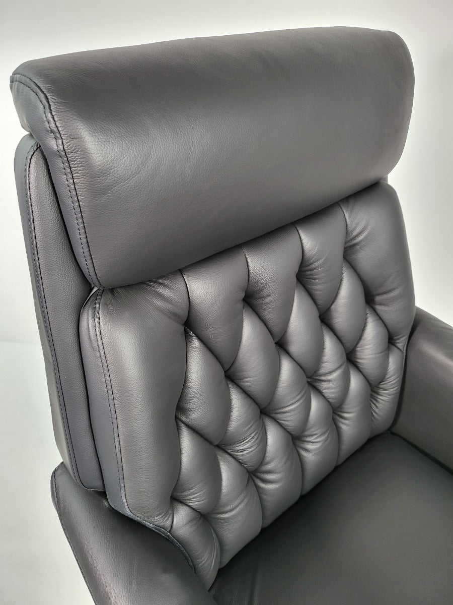 Traditional Genuine Hide Black Leather Chesterfield Executive Office Chair - KW-6603