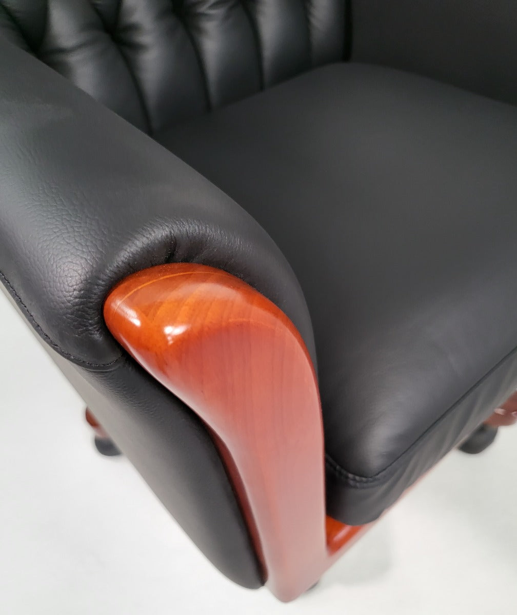Traditional Genuine Hide Black Leather Chesterfield Executive Office Chair - KW-6603