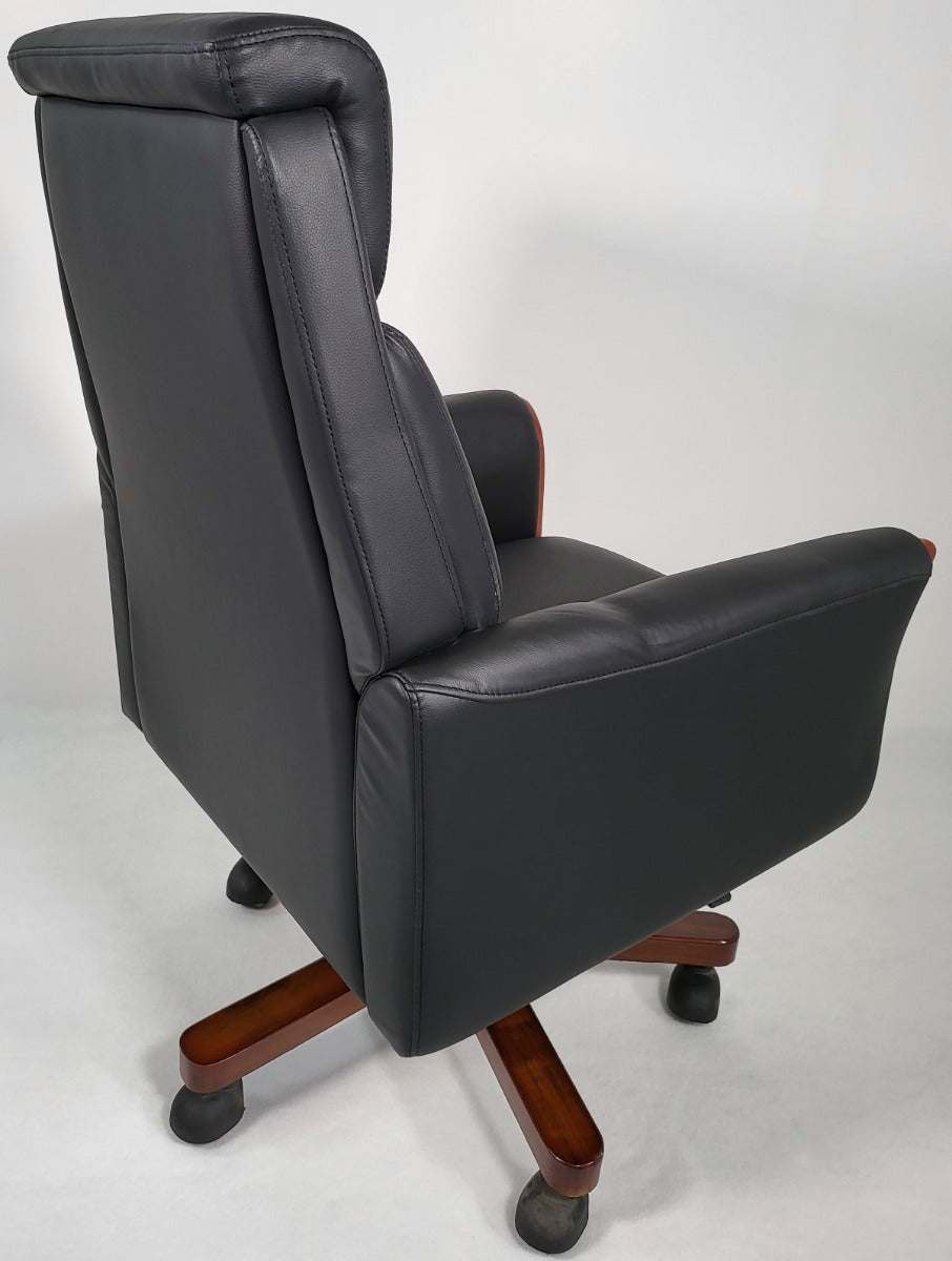 Traditional Genuine Hide Black Leather Chesterfield Executive Office Chair - KW-6603