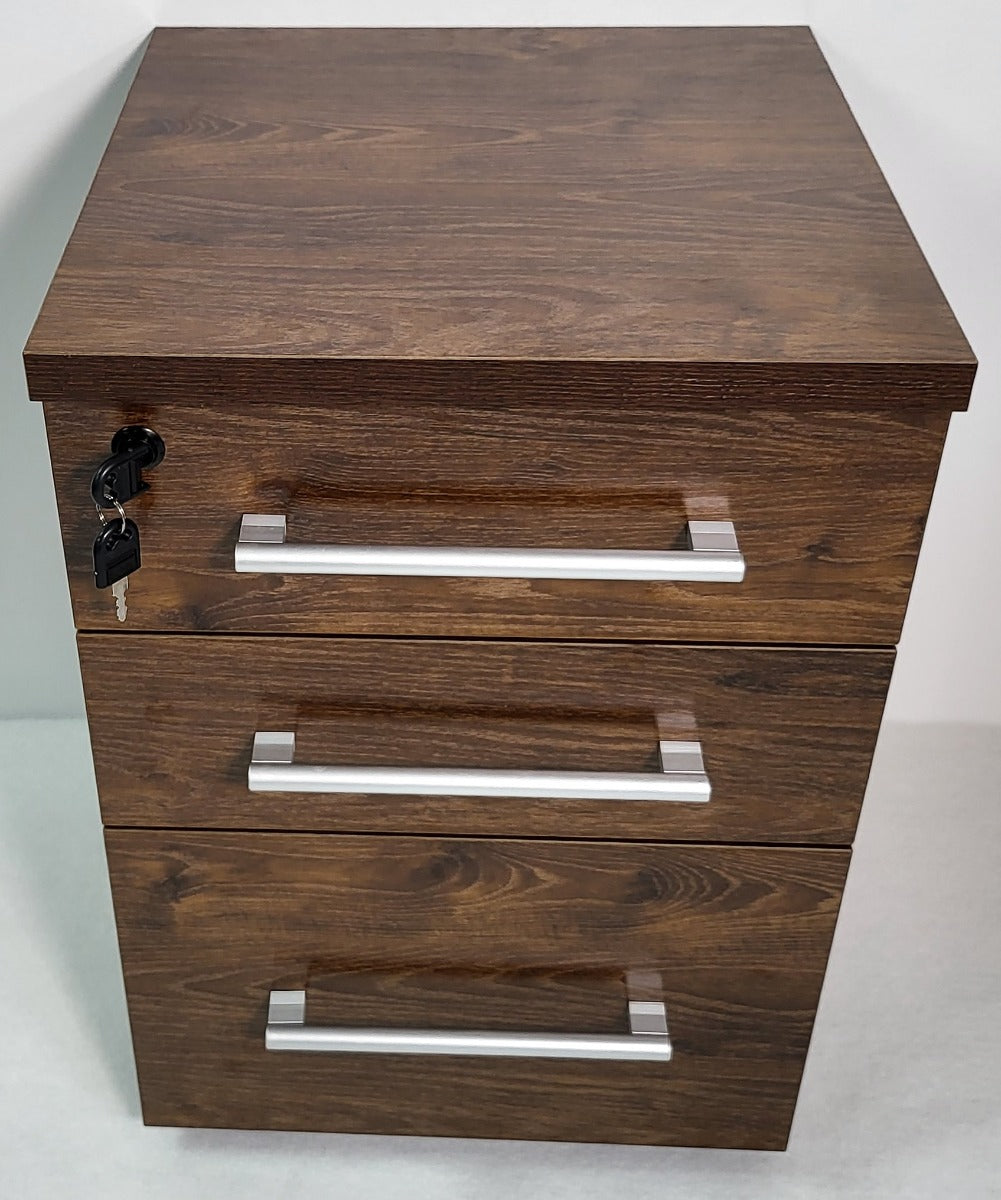 Dark Oak Three Drawer Lockable Pedestal - KW-XA-001