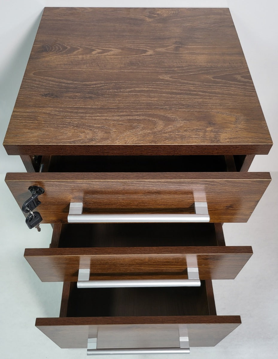 Dark Oak Three Drawer Lockable Pedestal - KW-XA-001