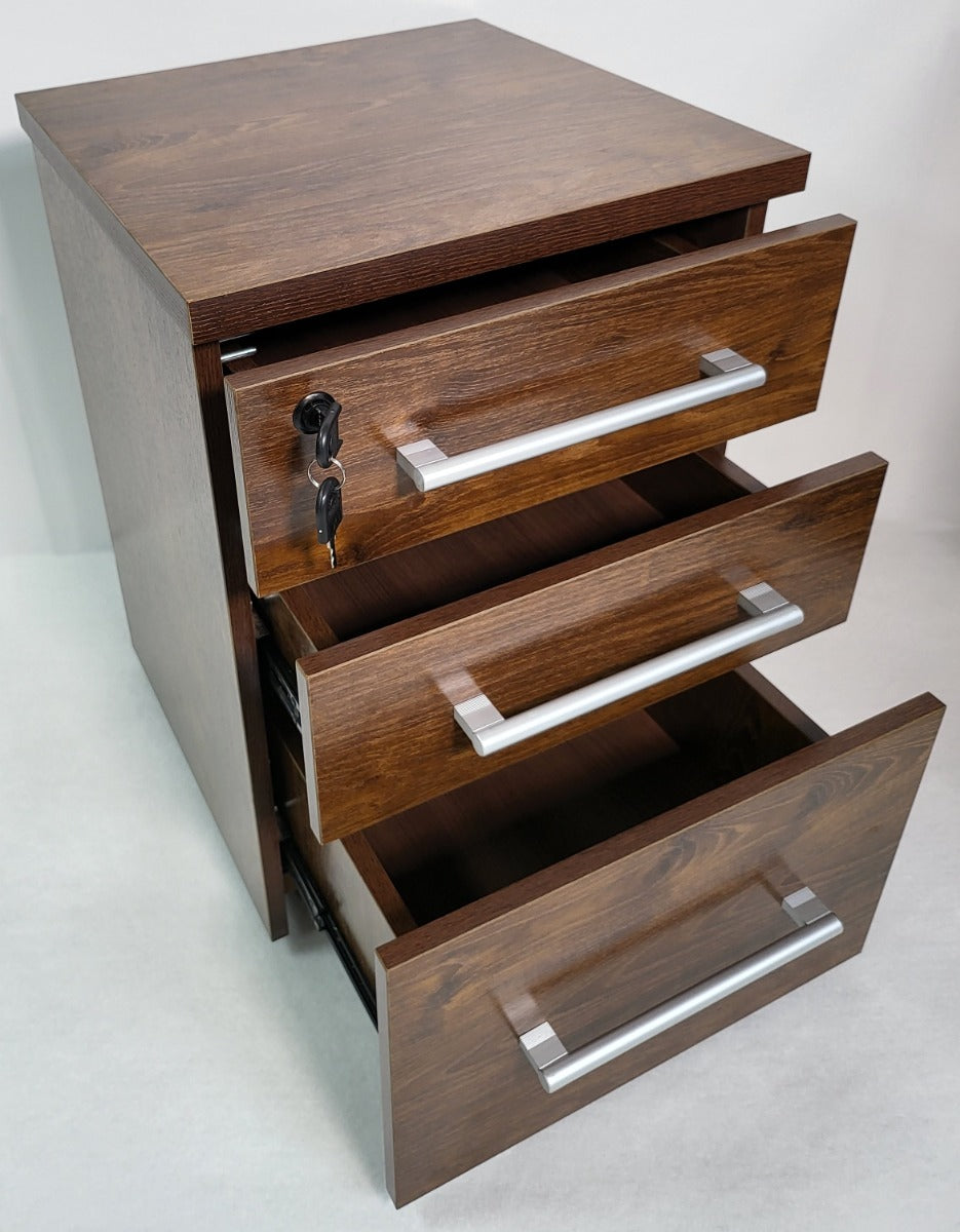 Dark Oak Three Drawer Lockable Pedestal - KW-XA-001