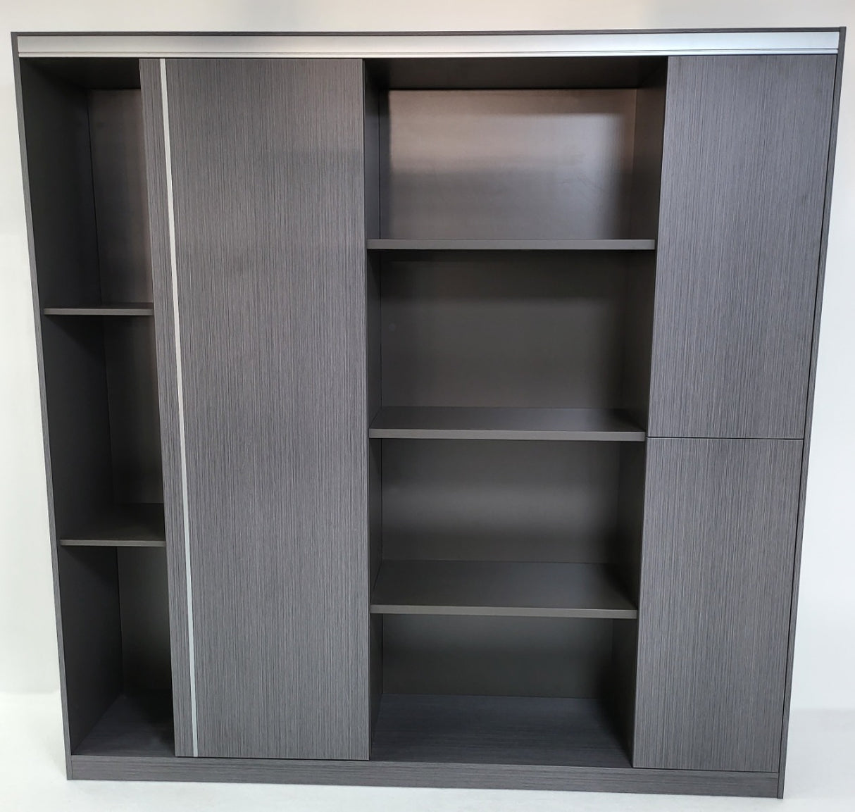 Large Grey Oak Fixed Shelf Bookcase with Metallic Trim - 2000mm - WKO-S0120