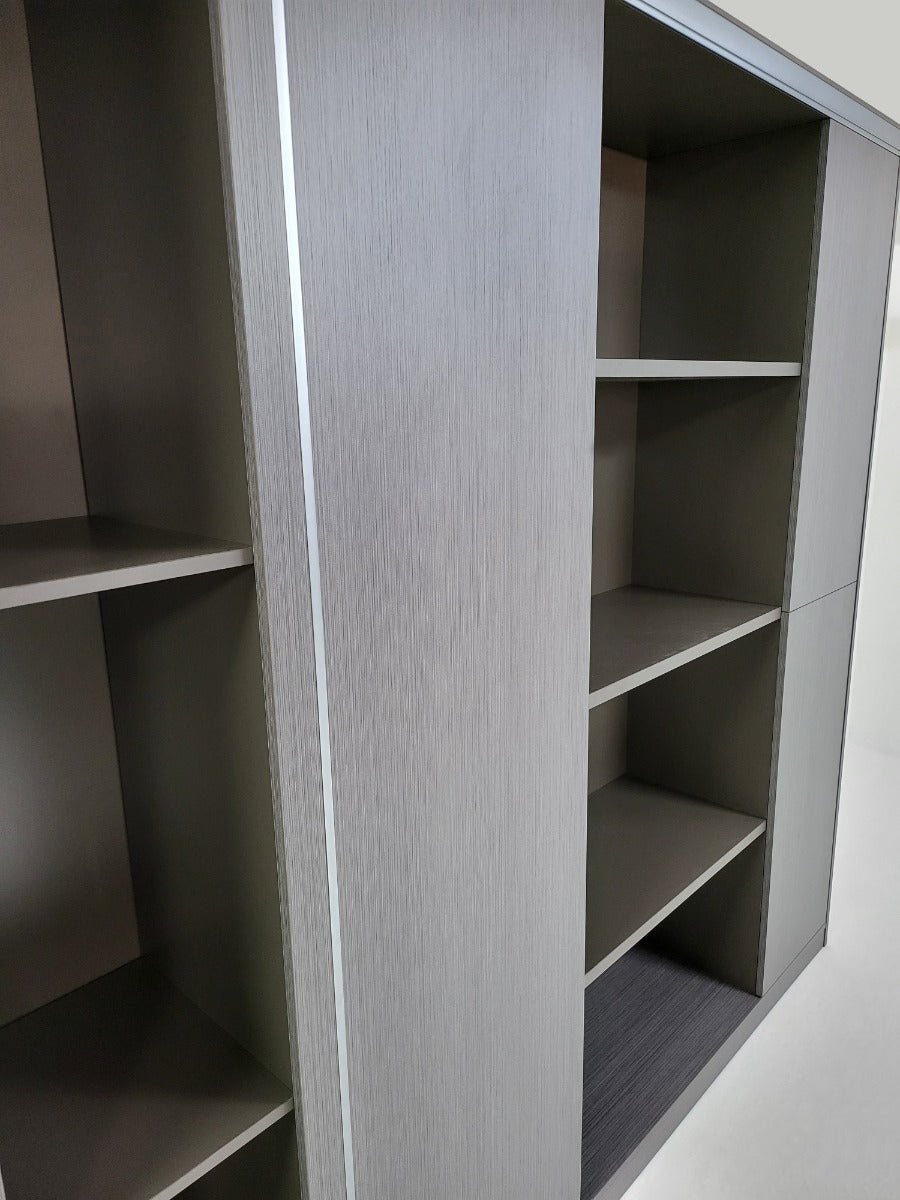 Large Grey Oak Fixed Shelf Bookcase with Metallic Trim - 2000mm - WKO-S0120