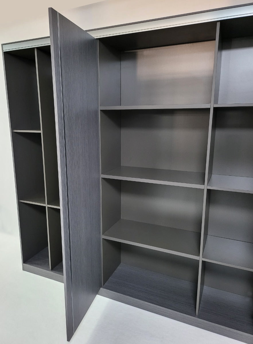 Large Grey Oak Fixed Shelf Bookcase with Metallic Trim - 2000mm - Ex-Display - WKO-S0120