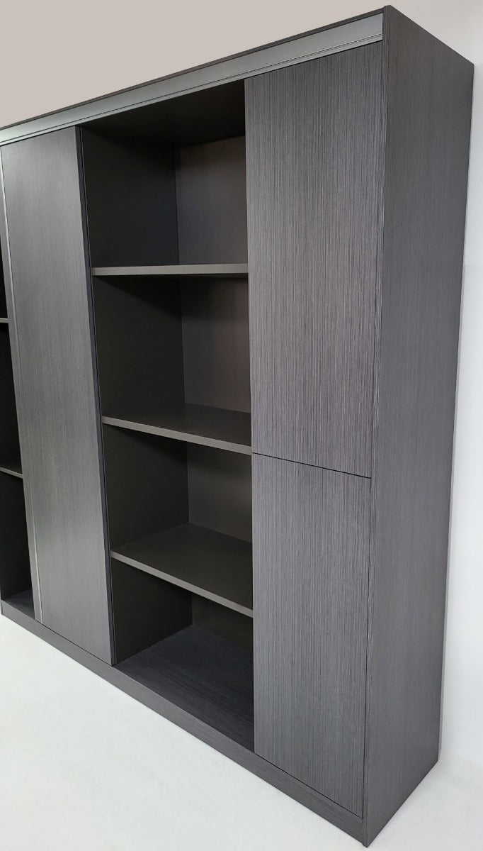 Large Grey Oak Fixed Shelf Bookcase with Metallic Trim - 2000mm - WKO-S0120