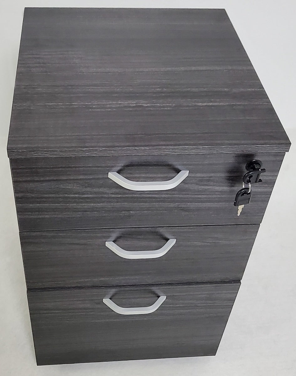 Modern Grey Oak Three Drawer Pedestal with Lock - LX-S0604