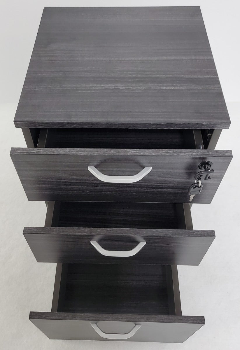 Modern Grey Oak Three Drawer Pedestal with Lock - LX-S0604