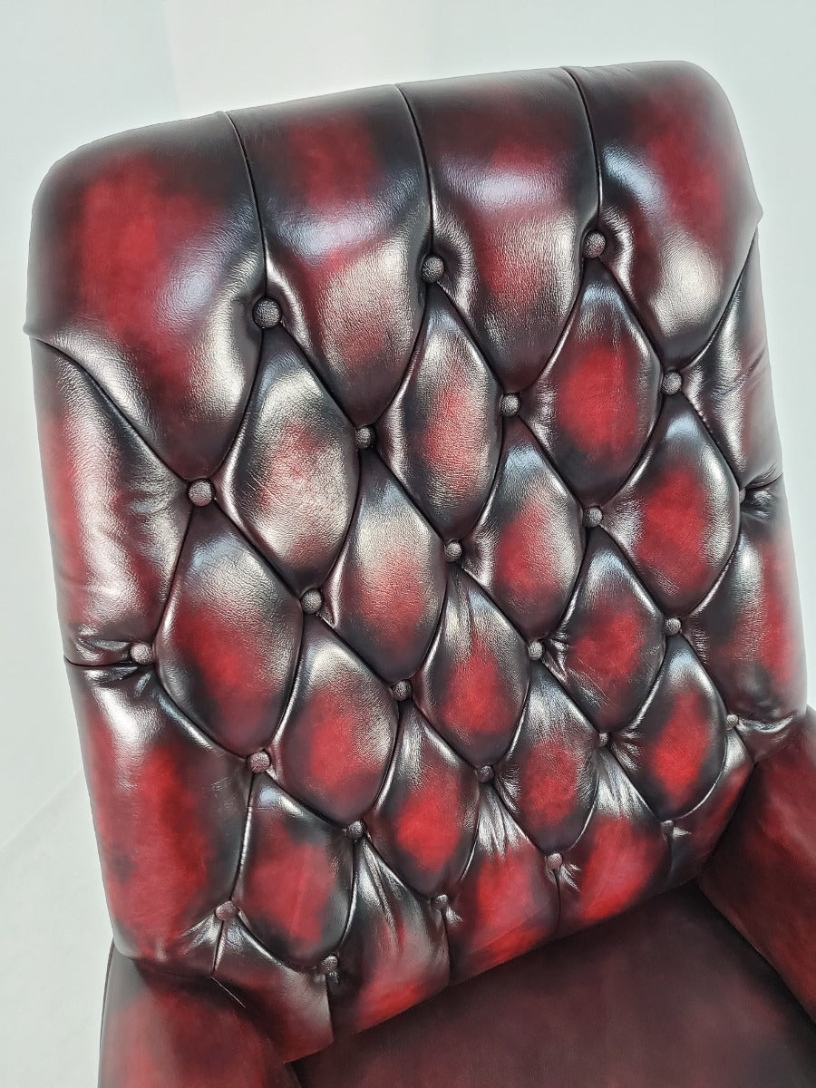 Traditional Burgundy Genuine Leather Chesterfield Office Chair - A1023