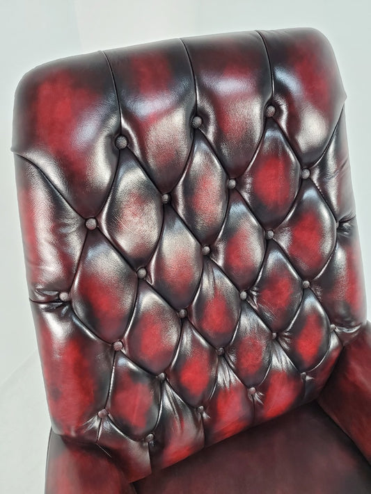 Traditional Burgundy Genuine Leather Chesterfield Office Chair - A1023