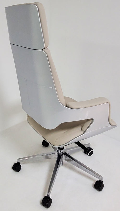 Contemporary Modern Ivory Leather Office Chair with Silver Shell -  B585