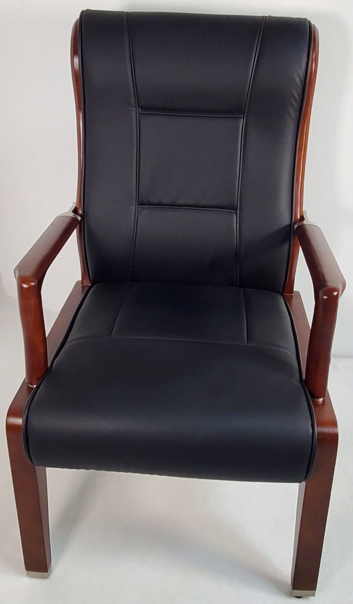 Luxury Black Leather Visitor Chair with Walnut Frame - DES-549