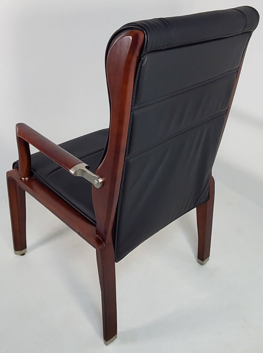 Luxury Black Leather Visitor Chair with Walnut Frame - DES-549