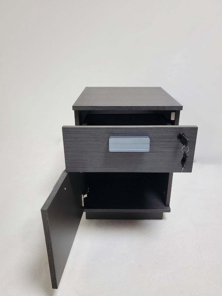 Grey Oak Pedestal with One Door and One Drawer - WKO-S0504