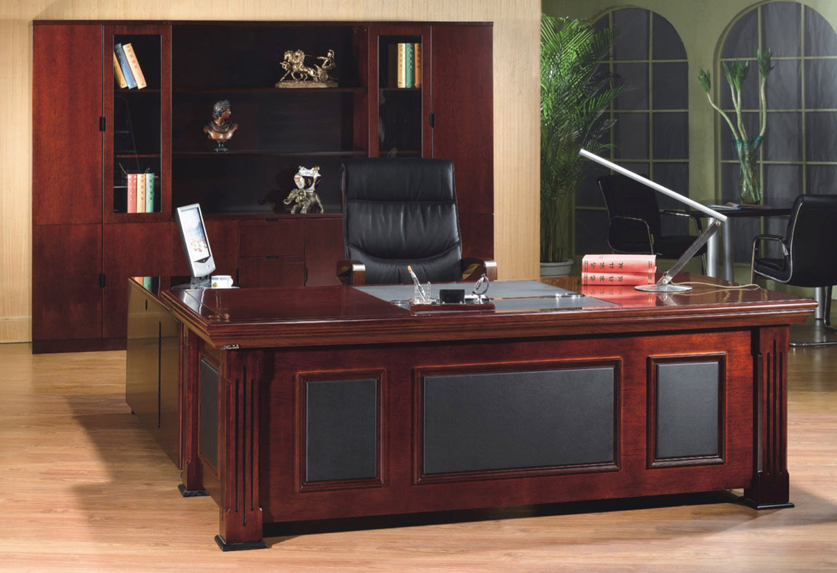 Mahogany Executive Desk With Leather Detailing - With Pedestal and Return - 2000mm or 2200mm - 2233