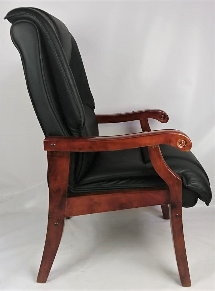 Senato Visitor Chair Black Leather with Walnut Arms - CHA-SZC-589