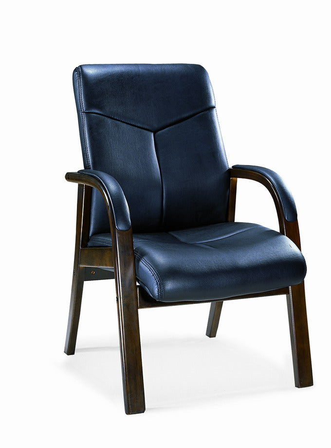 Black Leather Visitor Chair with Walnut Frame - CHA-524