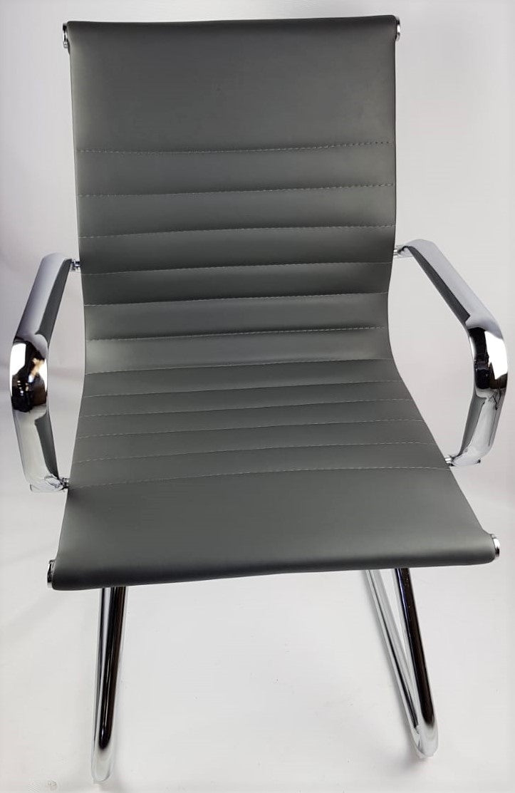 Contemporary Eames-Style Cantilever Visitor Chair in Grey Leather - HB-E13